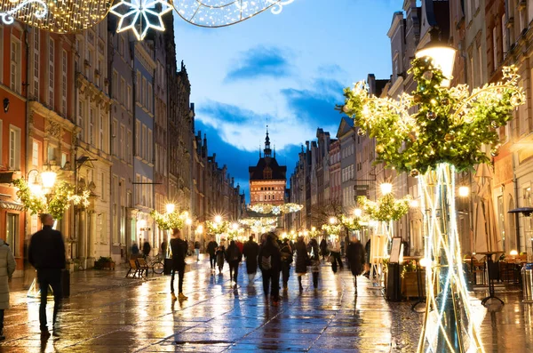 2023 Golden Gate Long Piacon Díszített Karácsonyi Megvilágítás Gdansk Lengyelország — Stock Fotó