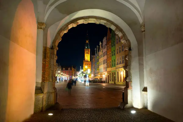 2022 Vieille Ville Gdansk Rue Dluga Nuit Destinations Voyage Pologne — Photo