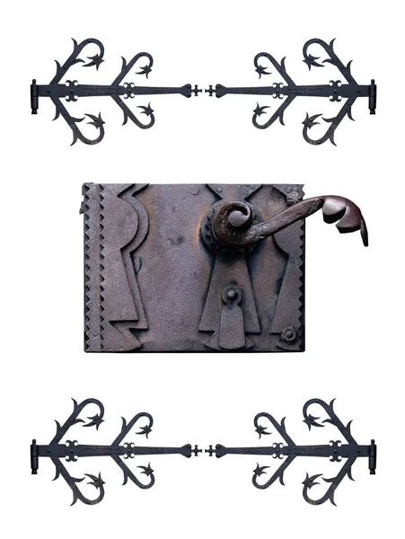 Ortaçağ Kapı Kilidi Kapı Menteşesi Beyaz Arka Planda Izole Edilmiş — Stok fotoğraf