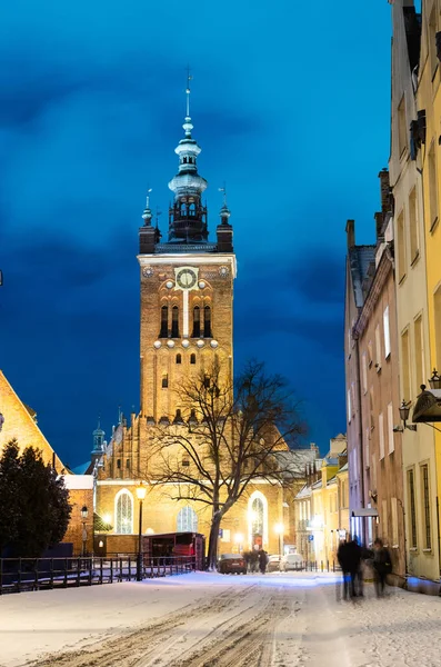 2023 Vista Igreja Santa Catarina Inverno Noite Gdansk Polônia Fotos De Bancos De Imagens Sem Royalties