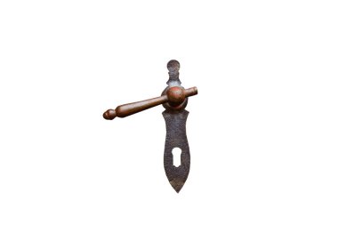 Eski demir kapı kolu beyaz arkaplanda izole edilmiş