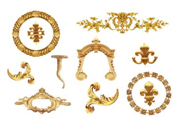  Versailles Fransa 'da beyaz arka planda izole altın detay. 