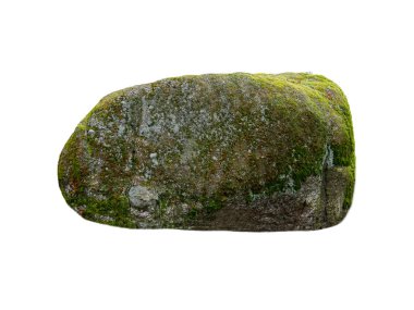 stone covered with moss isolated on white background