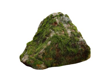 stone covered with moss isolated on white background