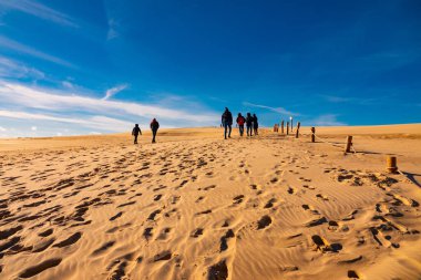 Baltık Denizi kıyısındaki Slowinski Ulusal Parkı 'nın güzel kumul manzarası, Leba. Polonya