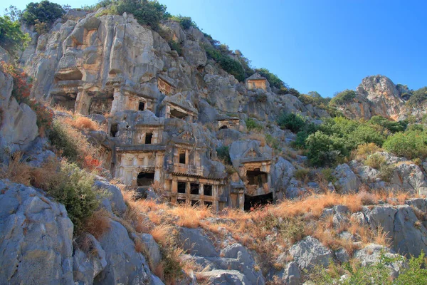Pictured Lycian Cave Tombs Ancient City Myra Turkey — Stock Photo, Image