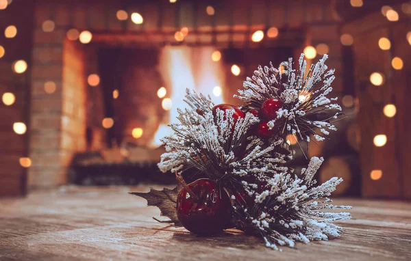 Christmas Still Life Winter House Decorated Festoon Pine Tree Branch — Stock Photo, Image