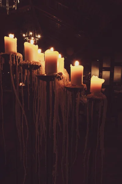 Vintage Gothic Interior Design Old Castle Candles Glowing Dark Mysterious — ストック写真