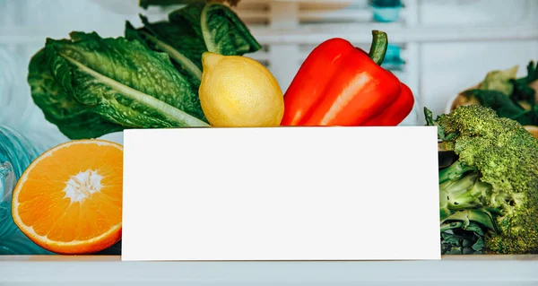 Healthy Food Shopping List Colorful Fruits Vegetables Table White Blank — Stock Photo, Image