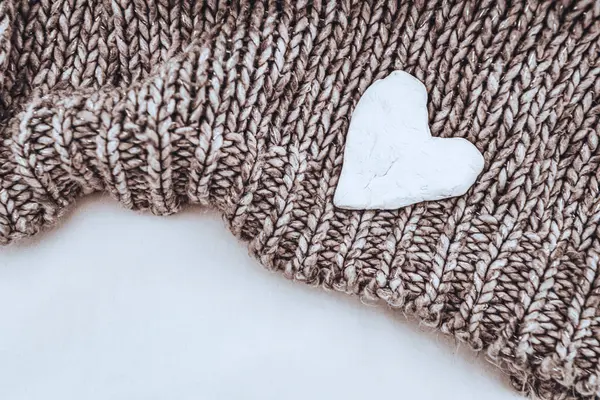 Nice Knitted Beige Pullover Little White Heart Shaped Decor Isolated Royalty Free Stock Images