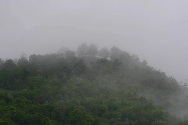 Mountain Landscape Fog Giffoni Valle Piana Southern Italy May 2023 — Stock Photo, Image