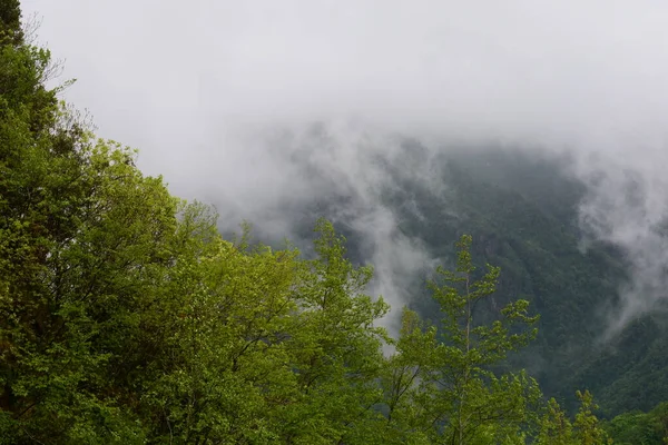南イタリアのGiffoni Valle Piana May 152023に霧の山の風景 — ストック写真
