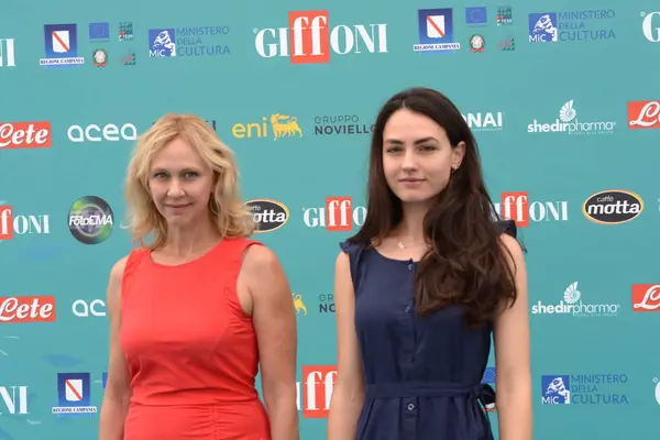 stock image GIFFONI VALLE PIANA,ITALY - July 26,2023 : Monica Dugo and Romana Maggiora Vergano at Giffoni Film Festival 2023 - on July 26, 2023 in Giffoni Valle Piana, Italy.