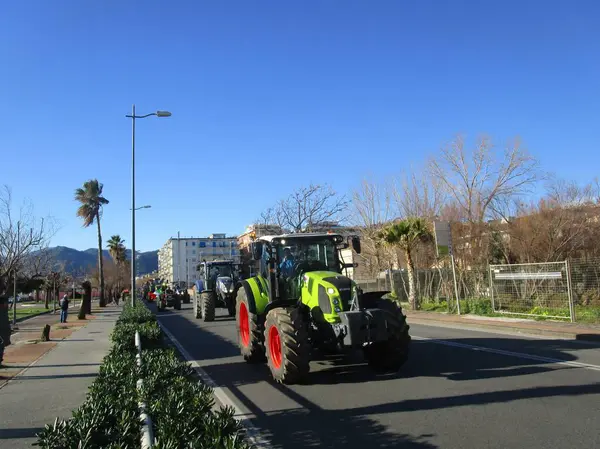 Salerno Itálie February 2024 Traktory Během Protestu Zemědělců Února 2024 — Stock fotografie