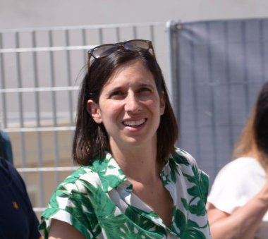 GIFFONI VALLE PIANA,ITALY - July 26,2024 :  Elly Schlein, secretary of the Democratic Party at Giffoni Film Festival 2024 - on July 26, 2024 in Giffoni Valle Piana, Italy. clipart