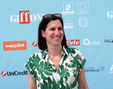 GIFFONI VALLE PIANA,ITALY - July 26,2024 :  Elly Schlein, secretary of the Democratic Party at Giffoni Film Festival 2024 - on July 26, 2024 in Giffoni Valle Piana, Italy. clipart