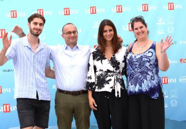 GIFFONI VALLE PIANA - 22 Temmuz 2024: Filippo Allegrini, Marco Marinuzzi, Eleonora De Majo ve Mateja Sulic Giffoni Film Festivali 2024 - 22 Temmuz 2024 tarihinde Giffoni Valle Piana, İtalya.