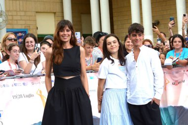 GIFFONI VALLE PIANA,ITALY - July 22,2024 : Sara Ciocca,Claudia Pandolfi and Samuele Carrino at Giffoni Film Festival 2024 - on July 22, 2024 in Giffoni Valle Piana, Italy. clipart