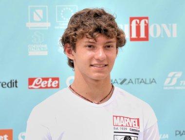 GIFFONI VALLE PIANA - 23 Temmuz 2024: Andrea Kimi Antonelli Giffoni Film Festivali 2024 - 23 Temmuz 2024 Giffoni Valle Piana, İtalya.