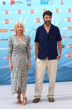 GIFFONI VALLE PIANA,ITALY - July 24,2024 : Elena Picco and Graziano Conversano at Giffoni Film Festival 2024 - on July 24, 2024 in Giffoni Valle Piana, Italy. clipart