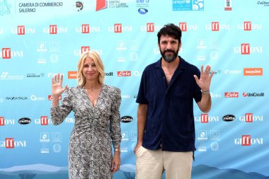 GIFFONI VALLE PIANA,ITALY - July 24,2024 : Elena Picco and Graziano Conversano at Giffoni Film Festival 2024 - on July 24, 2024 in Giffoni Valle Piana, Italy. clipart