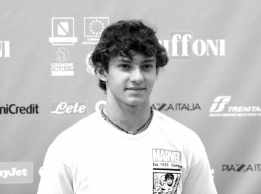 GIFFONI VALLE PIANA - 23 Temmuz 2024: Andrea Kimi Antonelli Giffoni Film Festivali 2024 - 23 Temmuz 2024 Giffoni Valle Piana, İtalya.