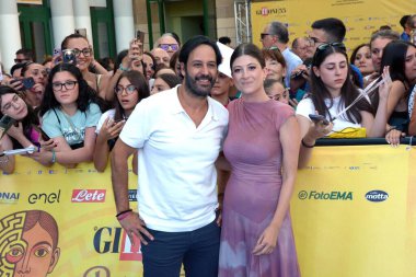 GIFFONI VALLE PİANA - 19 Temmuz 2025: Marta Filippi ve Matteo Branciamore Giffoni Film Festivali 2025 - 19 Temmuz 2025 tarihinde Giffoni Valle Piana, İtalya 'da.