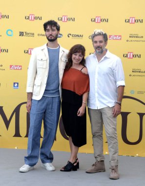 GIFFONI VALLE PIANA - 19 Temmuz 2025: Flavio Aquilone, Chiara Gioncardi ve Daniele Giuliani 19 Temmuz 2025 tarihinde Giffoni Valle Piana, İtalya 'da düzenlenen Giffoni Film Festivali' ne katıldılar..