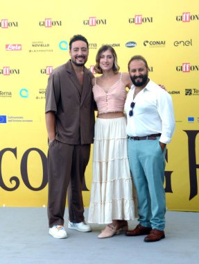 GIFFONI VALLE PIANA - 21 Temmuz 2025: Ciro Priello, Martina Tinnirello ve Fabio Balsamo Giffoni Film Festivali 2025 - 21 Temmuz 2025 tarihinde Giffoni Valle Piana, İtalya.