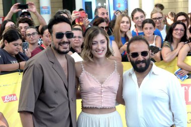 GIFFONI VALLE PIANA - 21 Temmuz 2025: Ciro Priello, Martina Tinnirello ve Fabio Balsamo Giffoni Film Festivali 2025 - 21 Temmuz 2025 tarihinde Giffoni Valle Piana, İtalya.