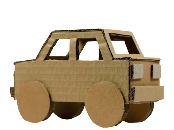 Modelo Coche Fabricado Cartón Material Embalaje Reciclado Utilizado Para Artesanía —  Fotos de Stock