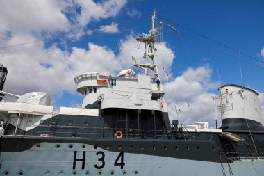 Gdynia, Poland - May 27, 2022: Fragment of warship Blyskawica, Polish destroyer, in service in the Navy since 1937. This warship participated in WWII. It has been a museum ship since May 1976.