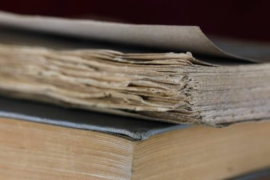 You can see here that there are old books. Pages of one are heavily worn and its edges are very frayed