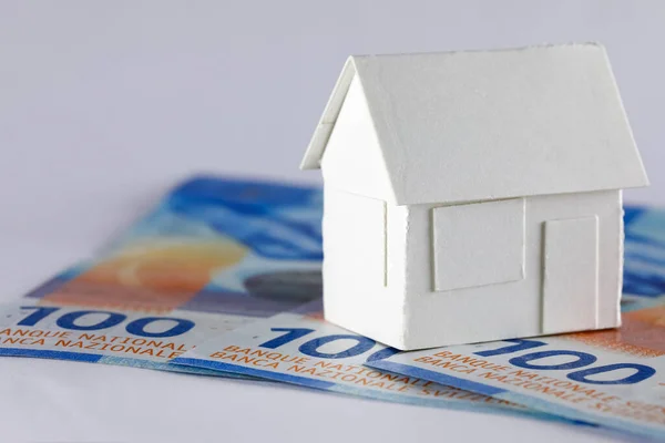 Model Detached House Made White Paper Set Three Swiss Franc Stock Image