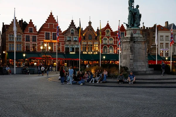 Bruges Belgium September 2022 Dusk Market Square Architectural Details Revealed — Stock Photo, Image