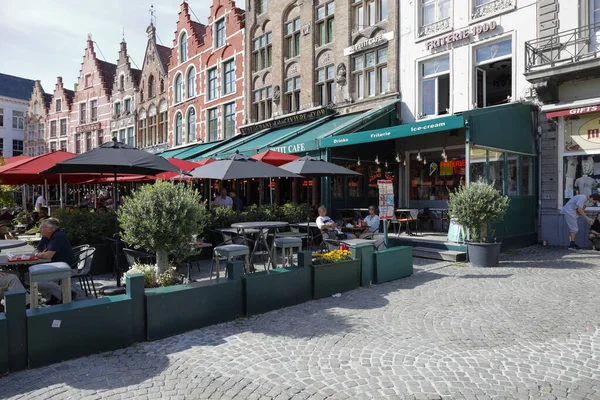 Bruges Belgium September 2022 Colorful Brick Houses Form Frontage Market — Stock Photo, Image