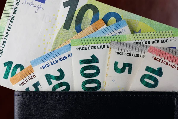 European Union Bills Slid Out Wallet Euro Notes Made Paper — Stok fotoğraf
