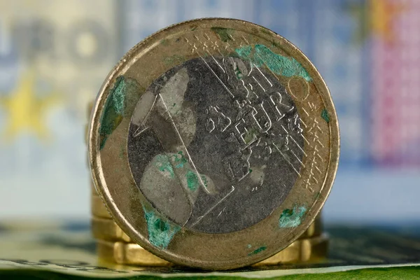 Moneda Unión Europea Visible Aquí Hay Una Moneda Oxidada Hay —  Fotos de Stock