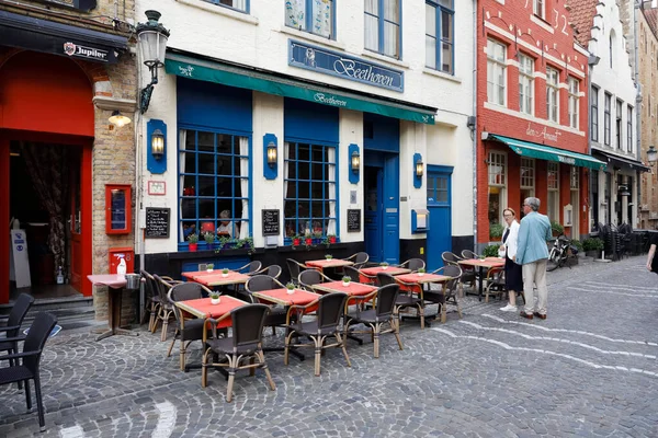 Bruges Belgium September 2022 Window Restaurant Front Which Tables Chairs — Stock Photo, Image