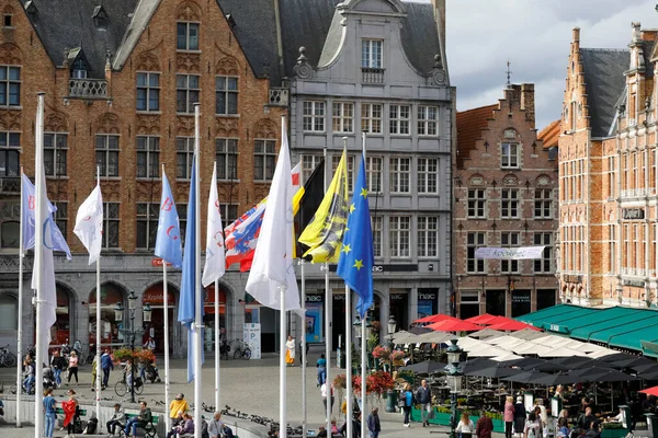Bruges Belgium September 2022 Flags Masts Fly Almost Central Part — Stock Photo, Image