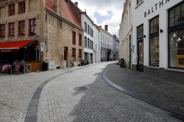 Brugia Belgia Września 2022 Brukowa Ulica Starej Części Tego Wspaniałego — Zdjęcie stockowe
