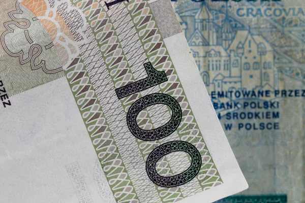 波兰钱波兰兹罗提钞票彼此相邻 可以用来说明许多不同的金融问题 波兰兹罗提货币 — 图库照片