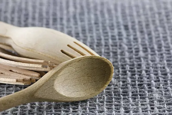 One Spoon Few Forks Made Natural Material Wood Have Been — Stock Photo, Image