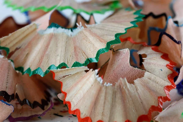 Pile Wooden Shavings Sharpening Colored Pencils Can Now Simply Used — Fotografia de Stock