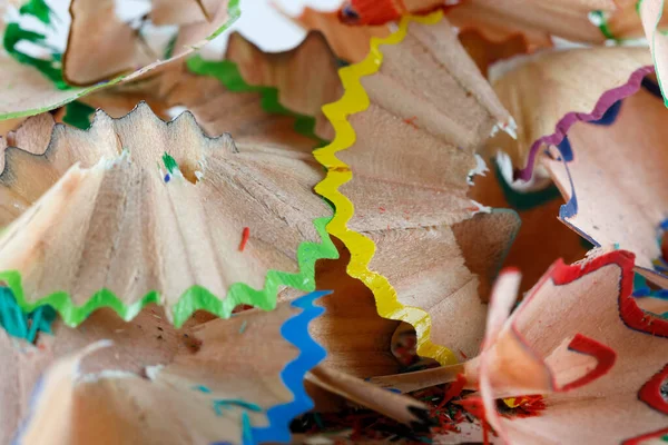 Pile Wooden Shavings Sharpening Colored Pencils Can Now Simply Used — Fotografia de Stock