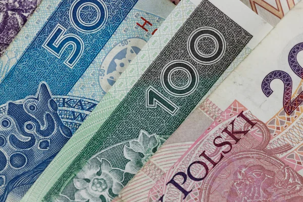 Dinheiro Polaco Notas Zloti Polacas Colocadas Uma Lado Outra Podem — Fotografia de Stock