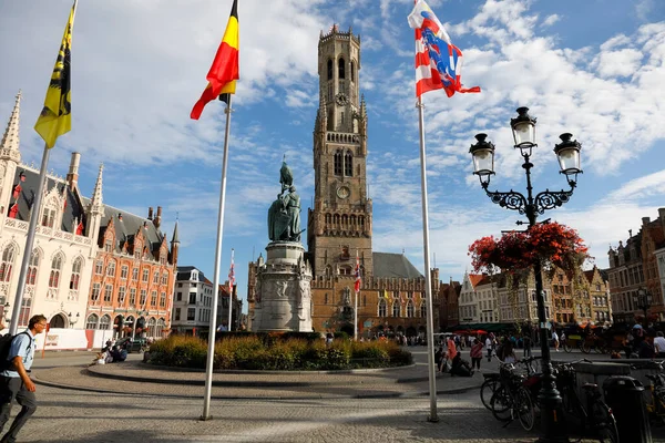 Bruges Belgium September 2022 Impressive Medieval Building Massive Belfort Van — Stock Photo, Image