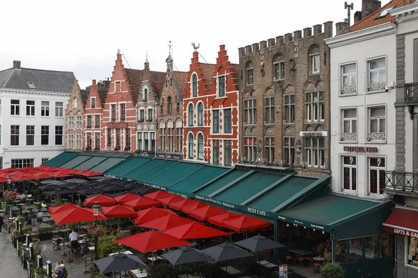 Bruges Belgium September 2022 Colorful Houses Row Frontage Market Square — Stock Photo, Image