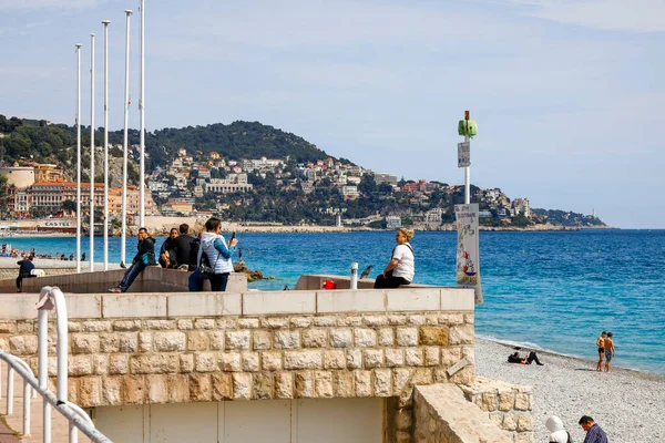 Nizza Frankreich April 2023 Blick Von Der Strandpromenade Ufer Des — Stockfoto