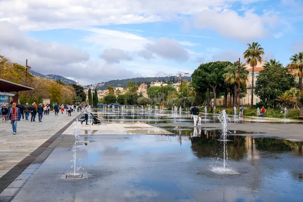 Nice France April 2023 Overall View Promenade Paillon Large Fountain — Stock Photo, Image